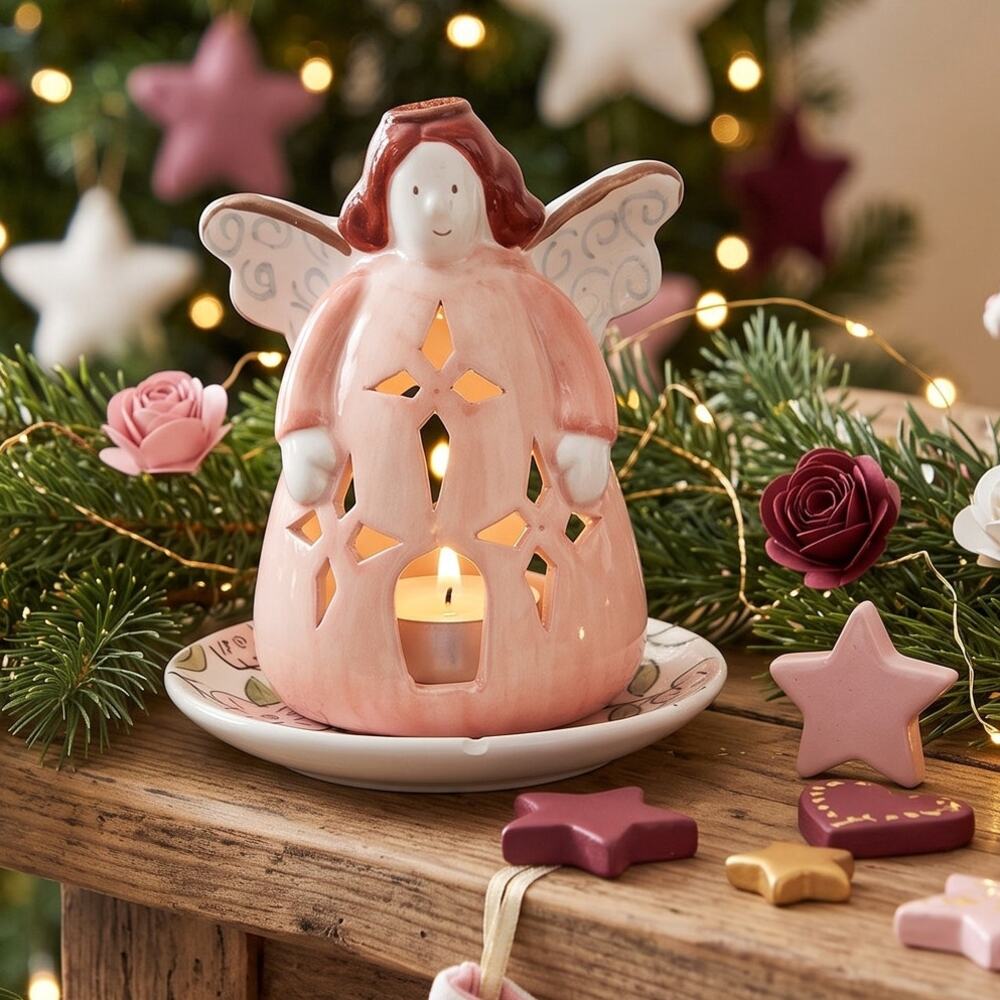 🕯️👼🏻Retro Angel Tea Light Holder 🎄Farmhouse Decor Boho Candle Love Coral